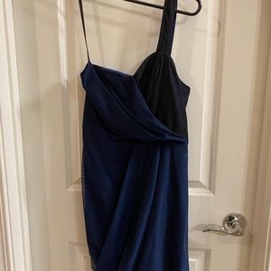 One shoulder black and blue dress